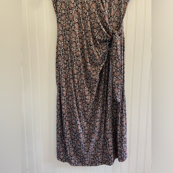 Boden Tie Front Midi Dress Short Sleeve Black Floral Paisley All Over Print 20R - Picture 2 of 14